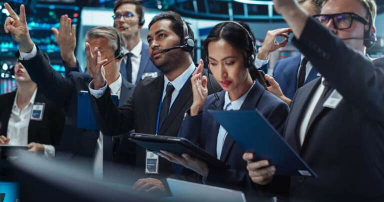 traders work at stock exchange